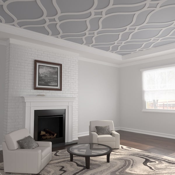 Ekena Millwork 63W x 94 12H x 58T Large Villarreal Decorative Fretwork Ceiling Panels, PVC CELP63X9502VIL - main